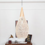 Artisan Braided Rattan Swag Pendant Light with Natural Wood Accents