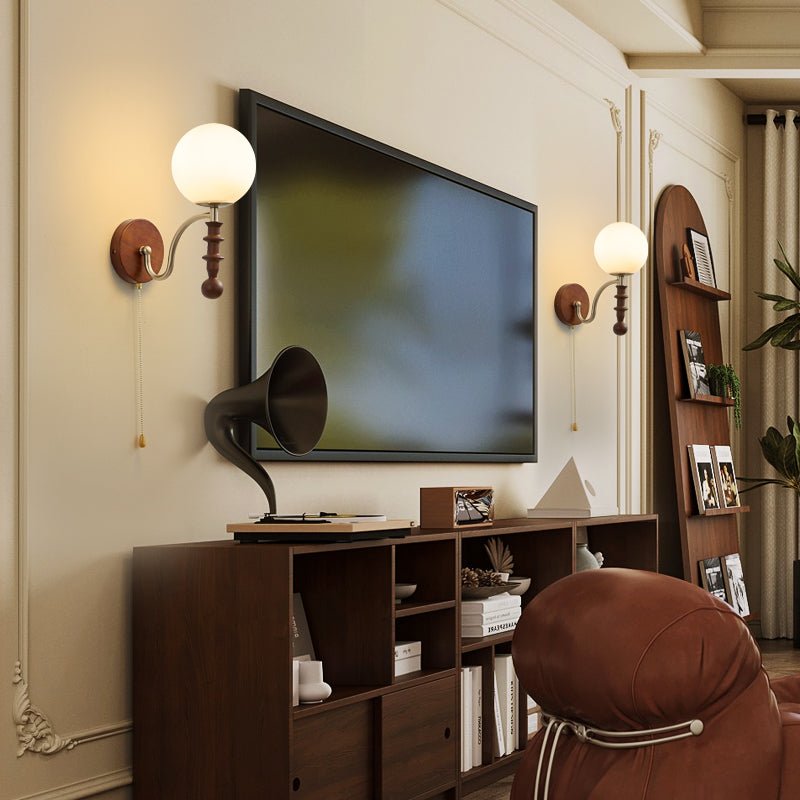 Bramwell Wall Sconce with Wood Accents and Frosted Glass Globe