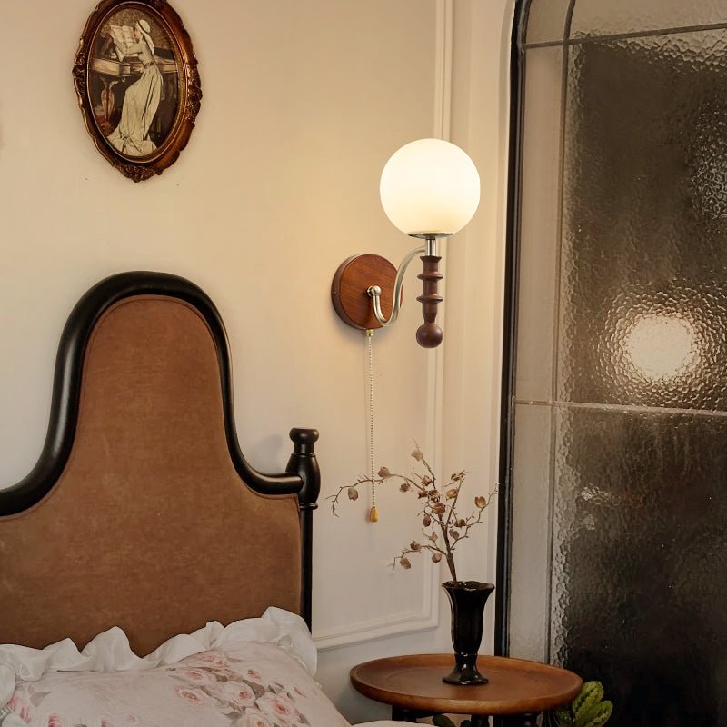 Bramwell Wall Sconce with Wood Accents and Frosted Glass Globe
