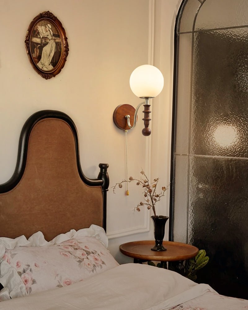 Bramwell Wall Sconce with Wood Accents and Frosted Glass Globe