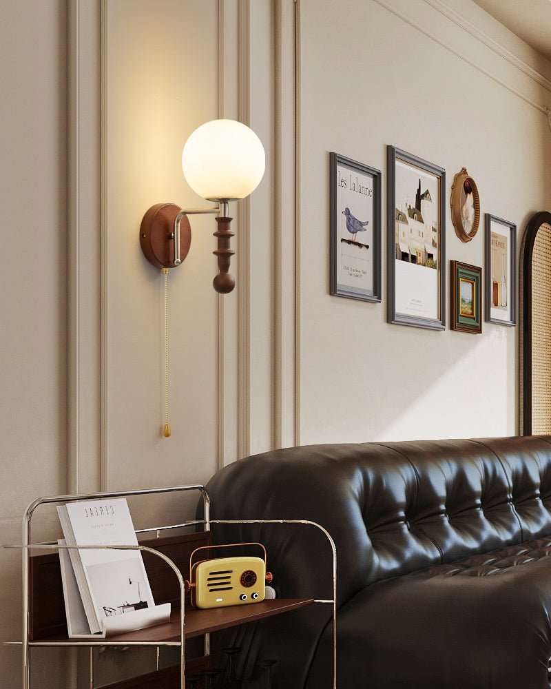 Bramwell Wall Sconce with Wood Accents and Frosted Glass Globe