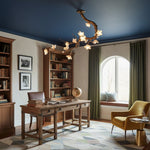 Brass Flower Branch Chandelier with Ceramic Shades for Dining Room and Living Room