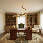 Brass Flower Branch Chandelier with Ceramic Shades for Dining Room and Living Room