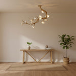 Brass Flower Branch Chandelier with Ceramic Shades for Dining Room and Living Room