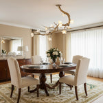Brass Flower Branch Chandelier with Ceramic Shades for Dining Room and Living Room
