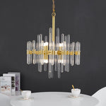 Brass Chandelier with Clear Glass Rods Shade
