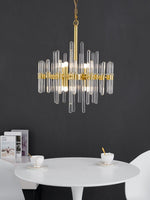 Brass Chandelier with Clear Glass Rods Shade