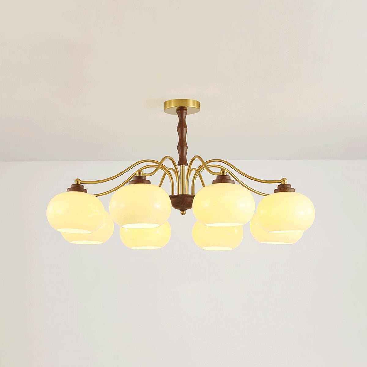 Persimmon Glass Globe Chandelier – Modern Brass & Glass Pendant Light for Dining Room and Living Room