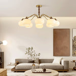 Persimmon Glass Globe Chandelier – Modern Brass & Glass Pendant Light for Dining Room and Living Room