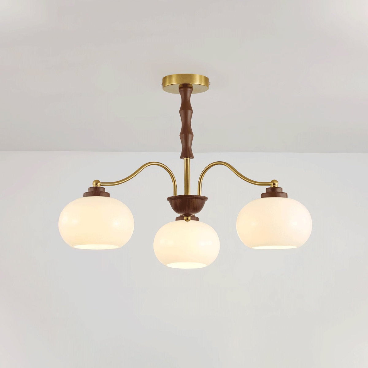 Persimmon Glass Globe Chandelier – Modern Brass & Glass Pendant Light for Dining Room and Living Room