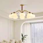 Persimmon Glass Globe Chandelier – Modern Brass & Glass Pendant Light for Dining Room and Living Room