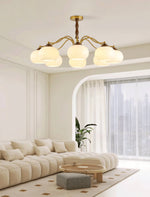 Persimmon Glass Globe Chandelier – Modern Brass & Glass Pendant Light for Dining Room and Living Room