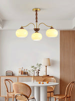 Persimmon Glass Globe Chandelier – Modern Brass & Glass Pendant Light for Dining Room and Living Room