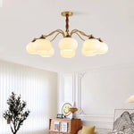 Persimmon Glass Globe Chandelier – Modern Brass & Glass Pendant Light for Dining Room and Living Room
