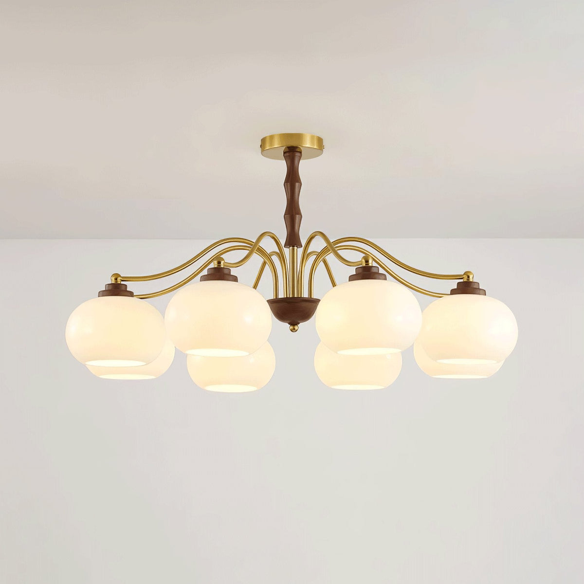 Persimmon Glass Globe Chandelier – Modern Brass & Glass Pendant Light for Dining Room and Living Room