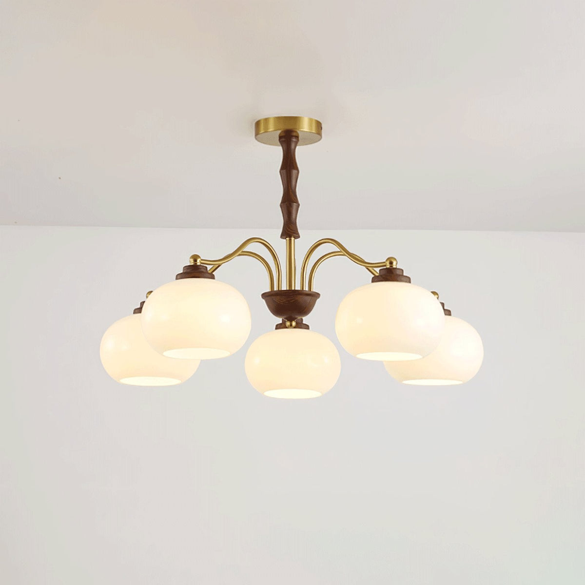 Persimmon Glass Globe Chandelier – Modern Brass & Glass Pendant Light for Dining Room and Living Room