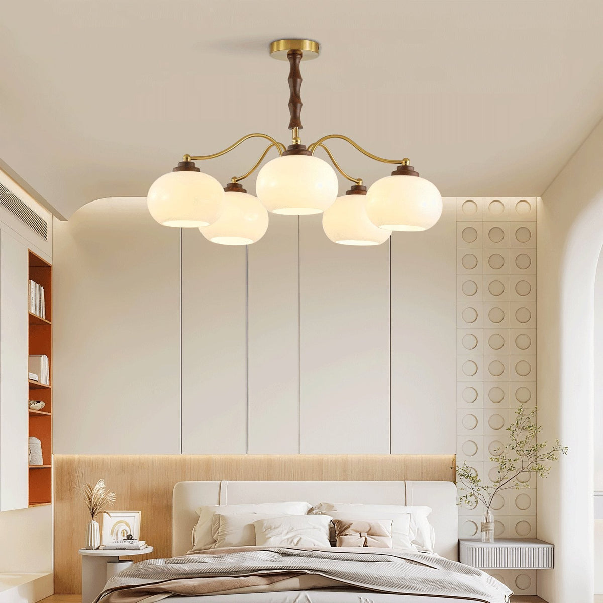 Persimmon Glass Globe Chandelier – Modern Brass & Glass Pendant Light for Dining Room and Living Room