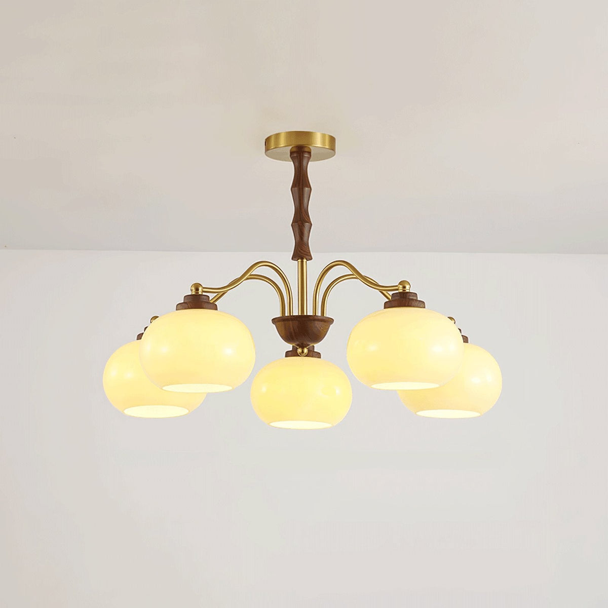 Persimmon Glass Globe Chandelier – Modern Brass & Glass Pendant Light for Dining Room and Living Room