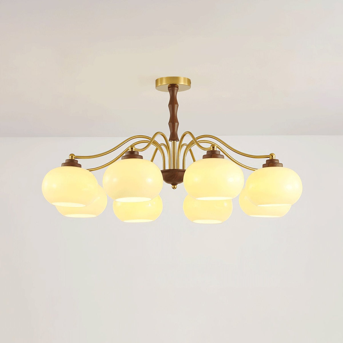 Persimmon Glass Globe Chandelier – Modern Brass & Glass Pendant Light for Dining Room and Living Room