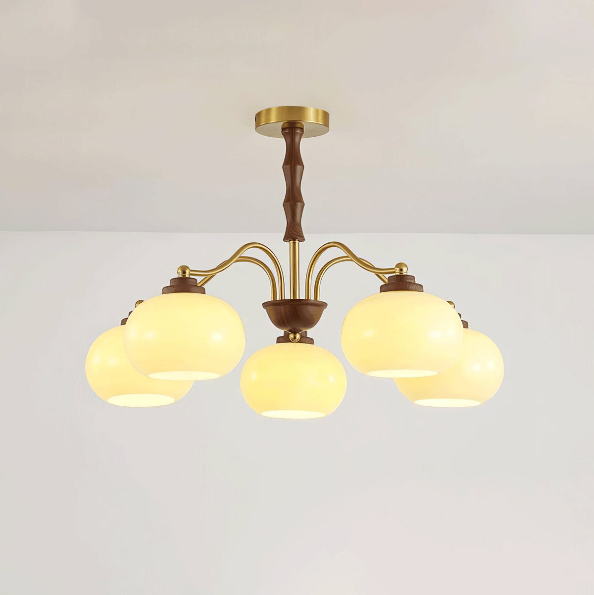 Persimmon Glass Globe Chandelier – Modern Brass & Glass Pendant Light for Dining Room and Living Room