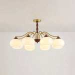 Persimmon Glass Globe Chandelier – Modern Brass & Glass Pendant Light for Dining Room and Living Room