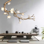 Brass Flower Branch Chandelier with Ceramic Shades for Dining Room and Living Room