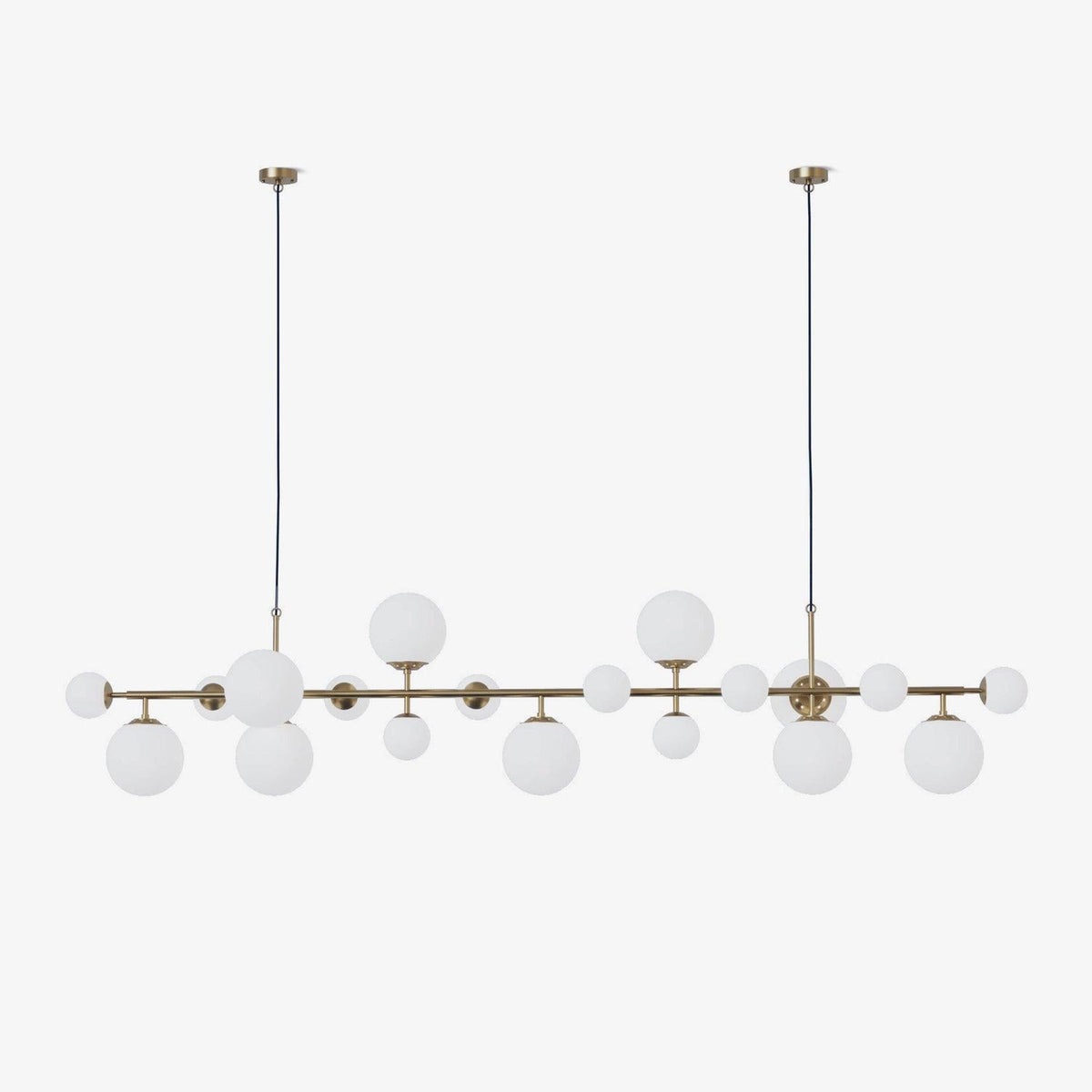 Brass and Glass Globe Chandelier – Modern Linear Pendant Light for Dining Room and Living Room