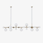 Brass and Glass Globe Chandelier – Modern Linear Pendant Light for Dining Room and Living Room