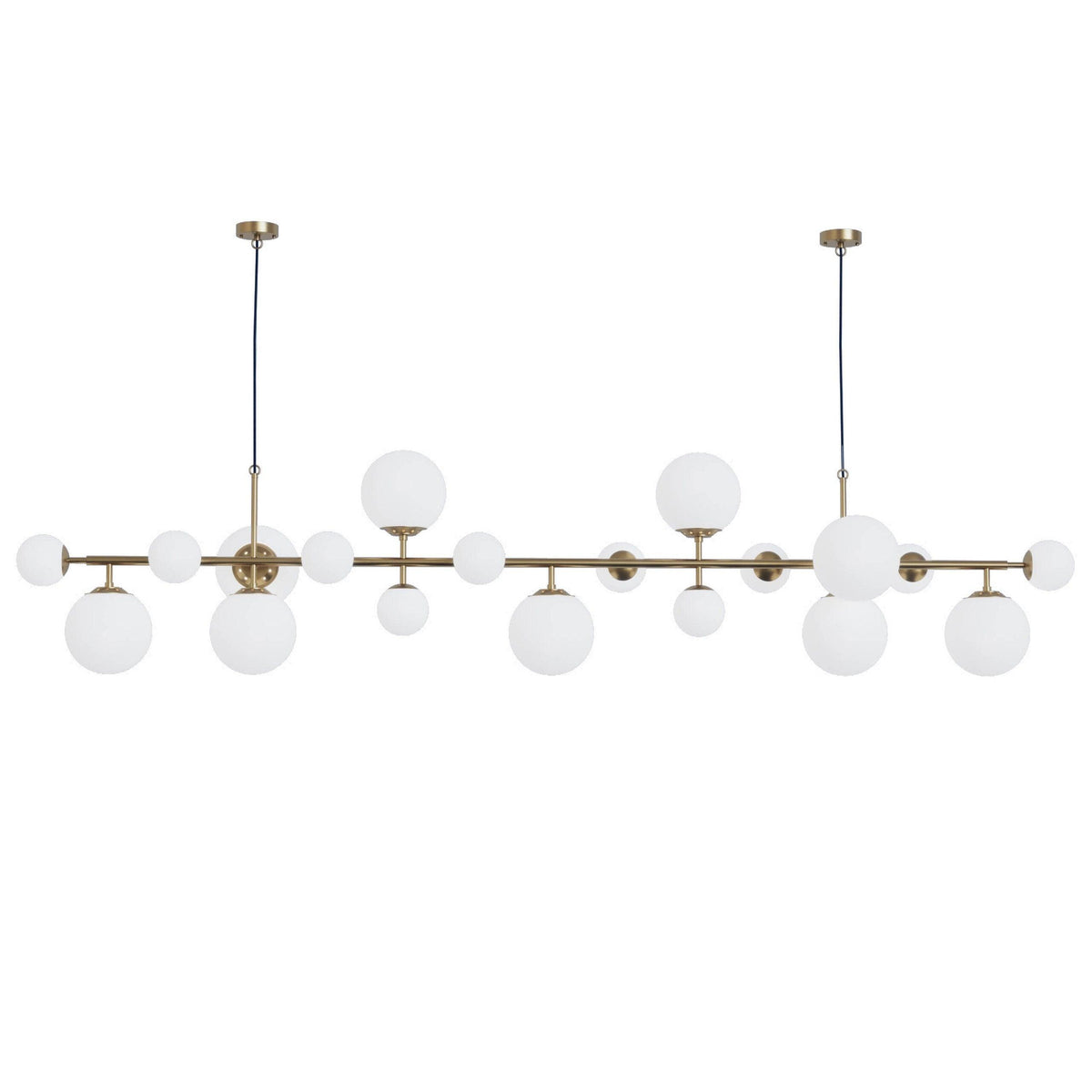 Brass and Glass Globe Chandelier – Modern Linear Pendant Light for Dining Room and Living Room