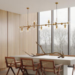 Brass and Glass Globe Chandelier – Modern Linear Pendant Light for Dining Room and Living Room
