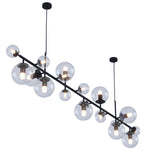 Brass and Glass Globe Chandelier – Modern Linear Pendant Light for Dining Room and Living Room