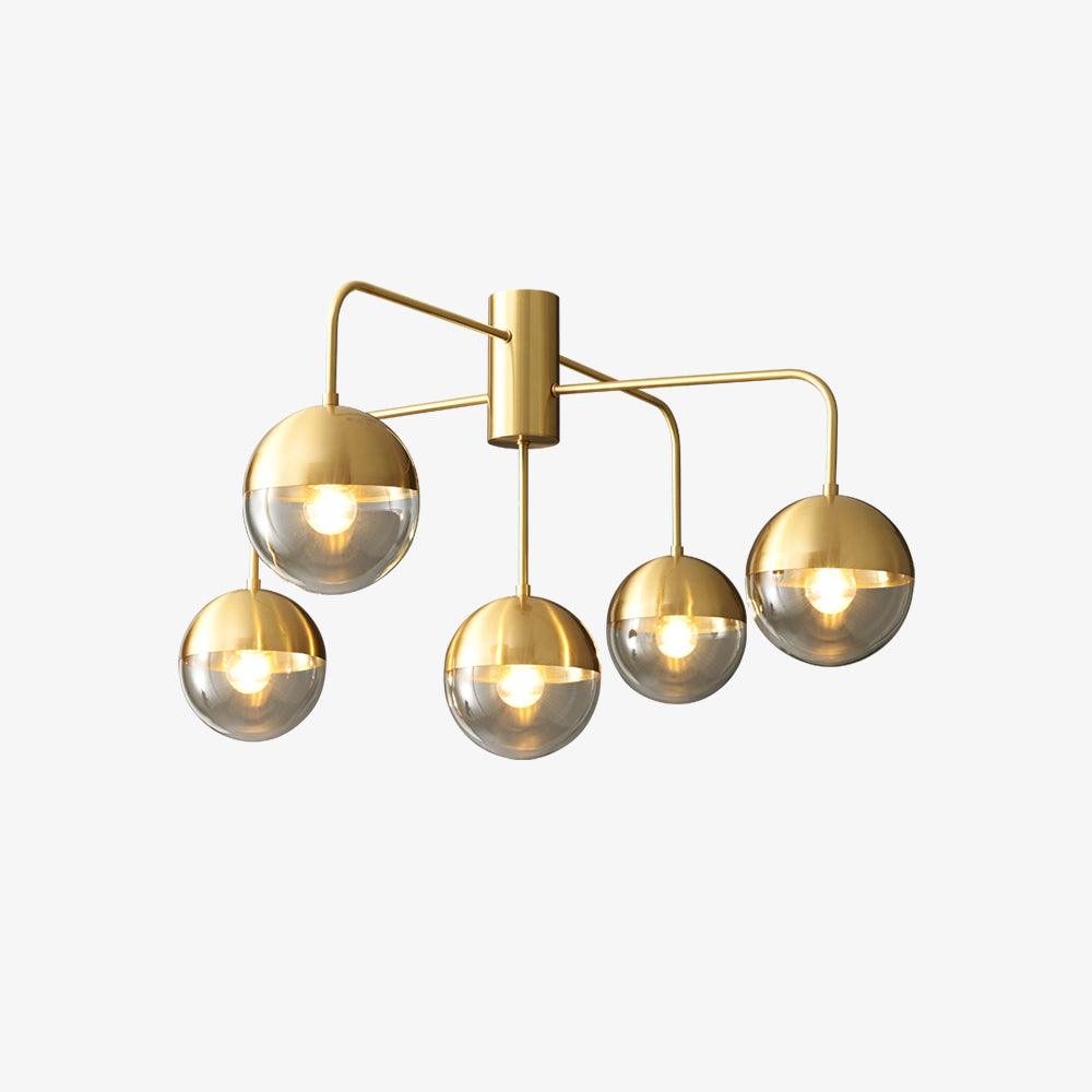 Globular Brass and Glass Semi-Flush Ceiling Light