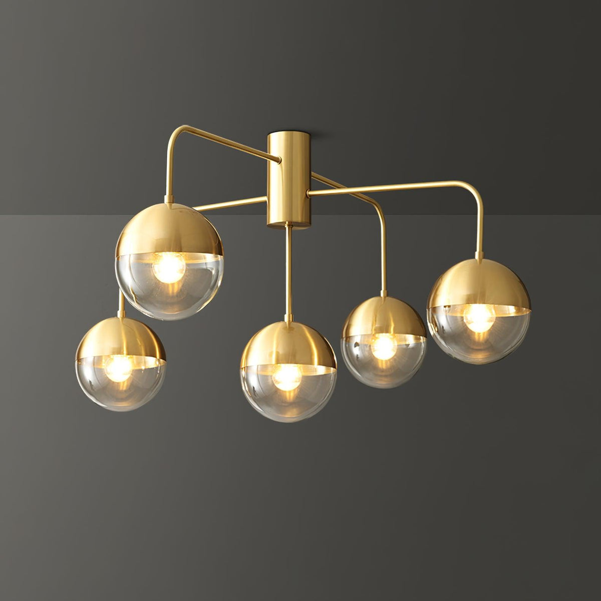 Globular Brass and Glass Semi-Flush Ceiling Light