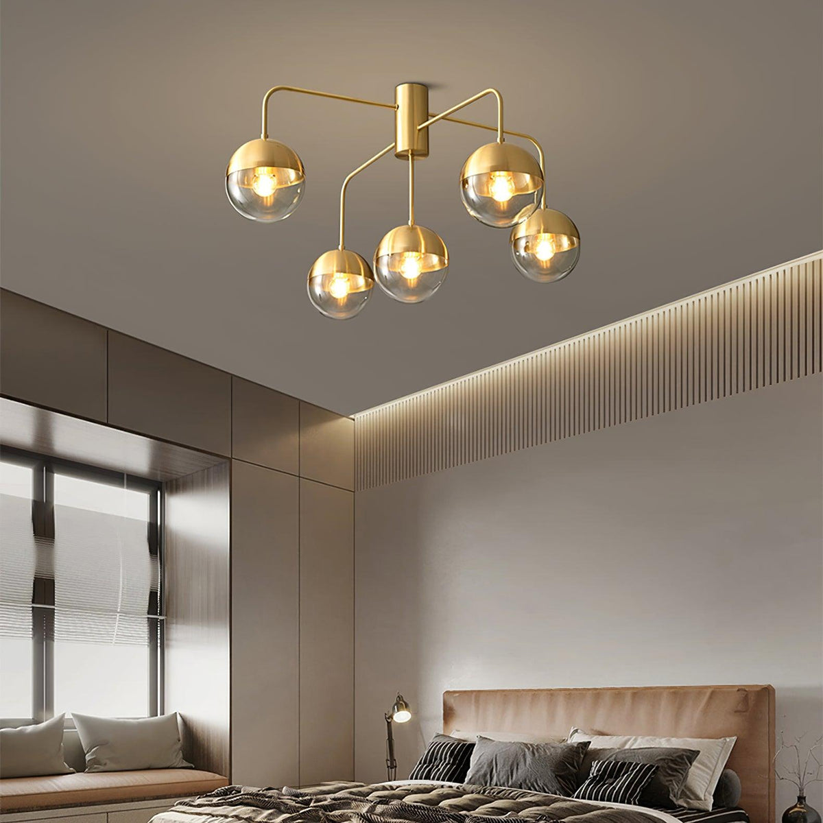 Globular Brass and Glass Semi-Flush Ceiling Light