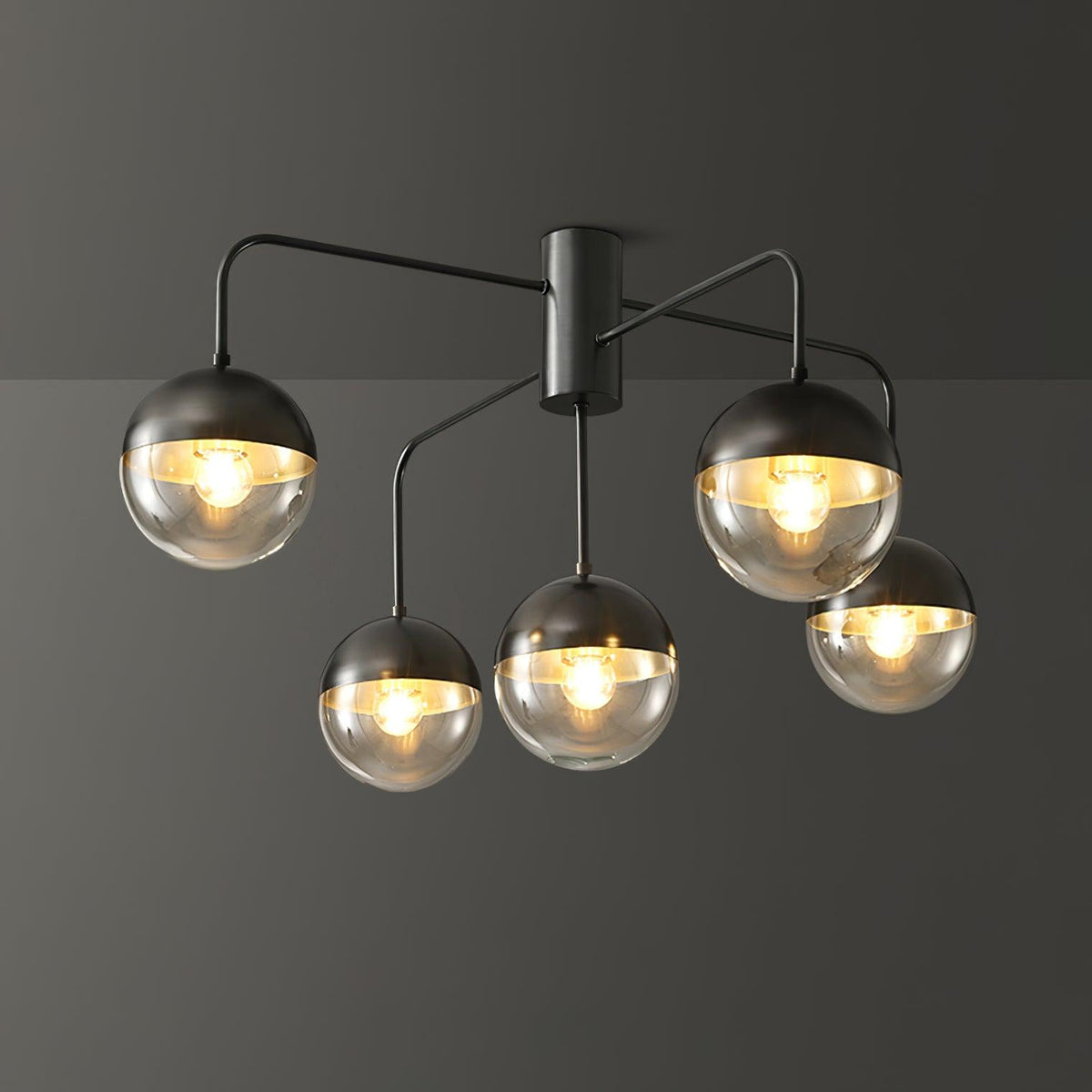 Globular Brass and Glass Semi-Flush Ceiling Light