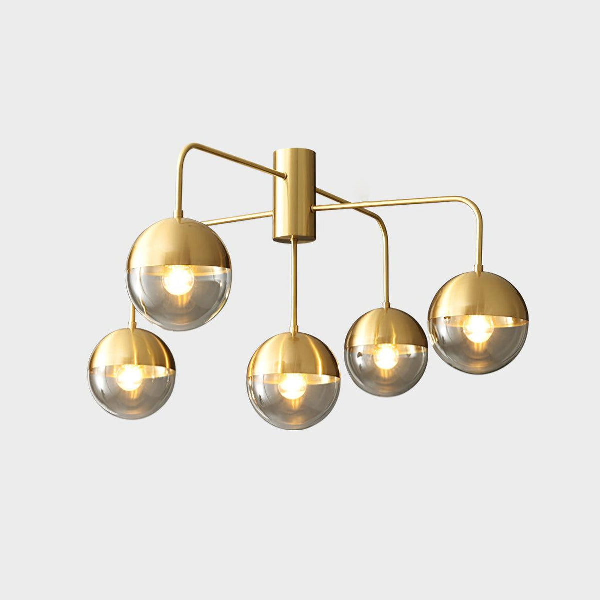 Globular Brass and Glass Semi-Flush Ceiling Light