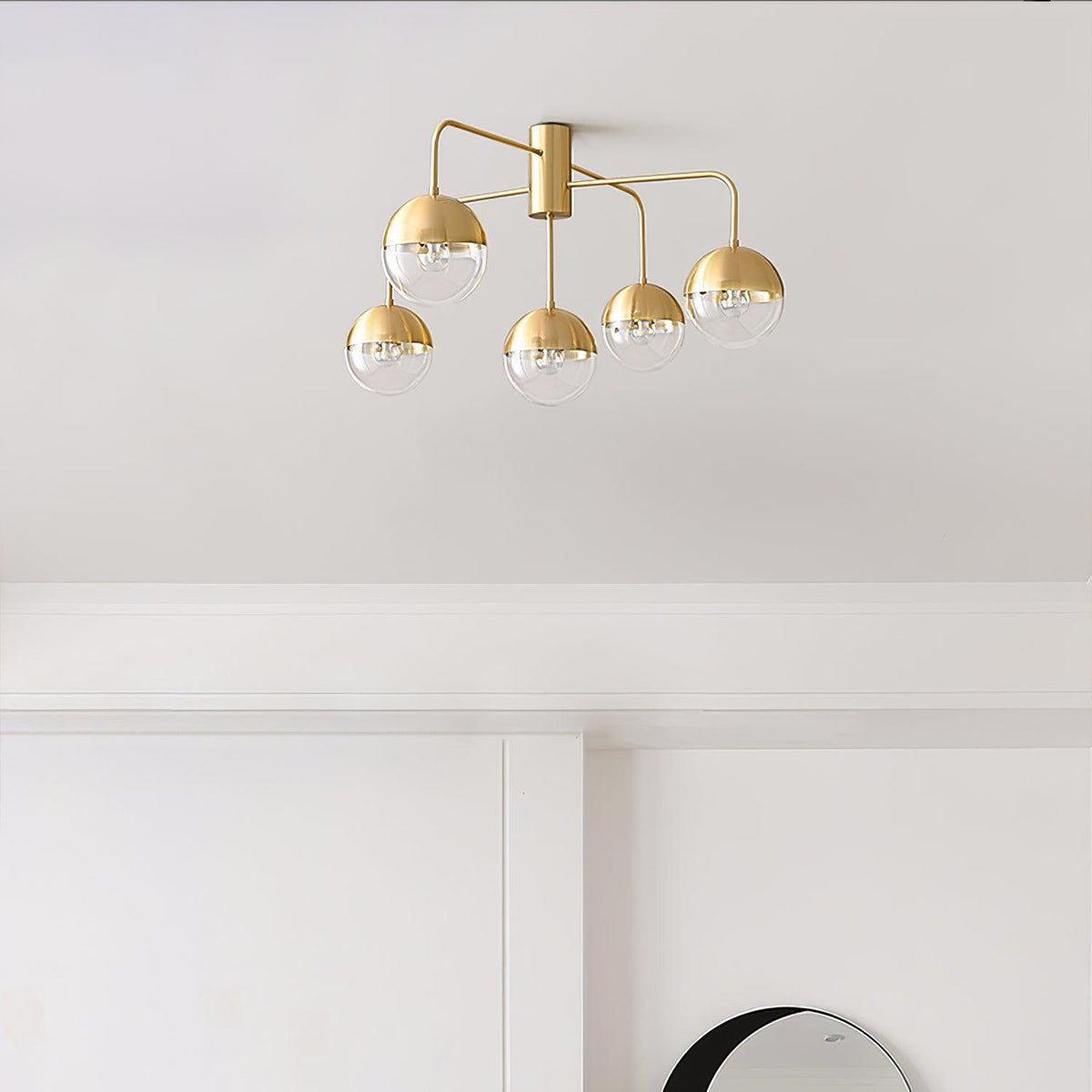 Globular Brass and Glass Semi-Flush Ceiling Light