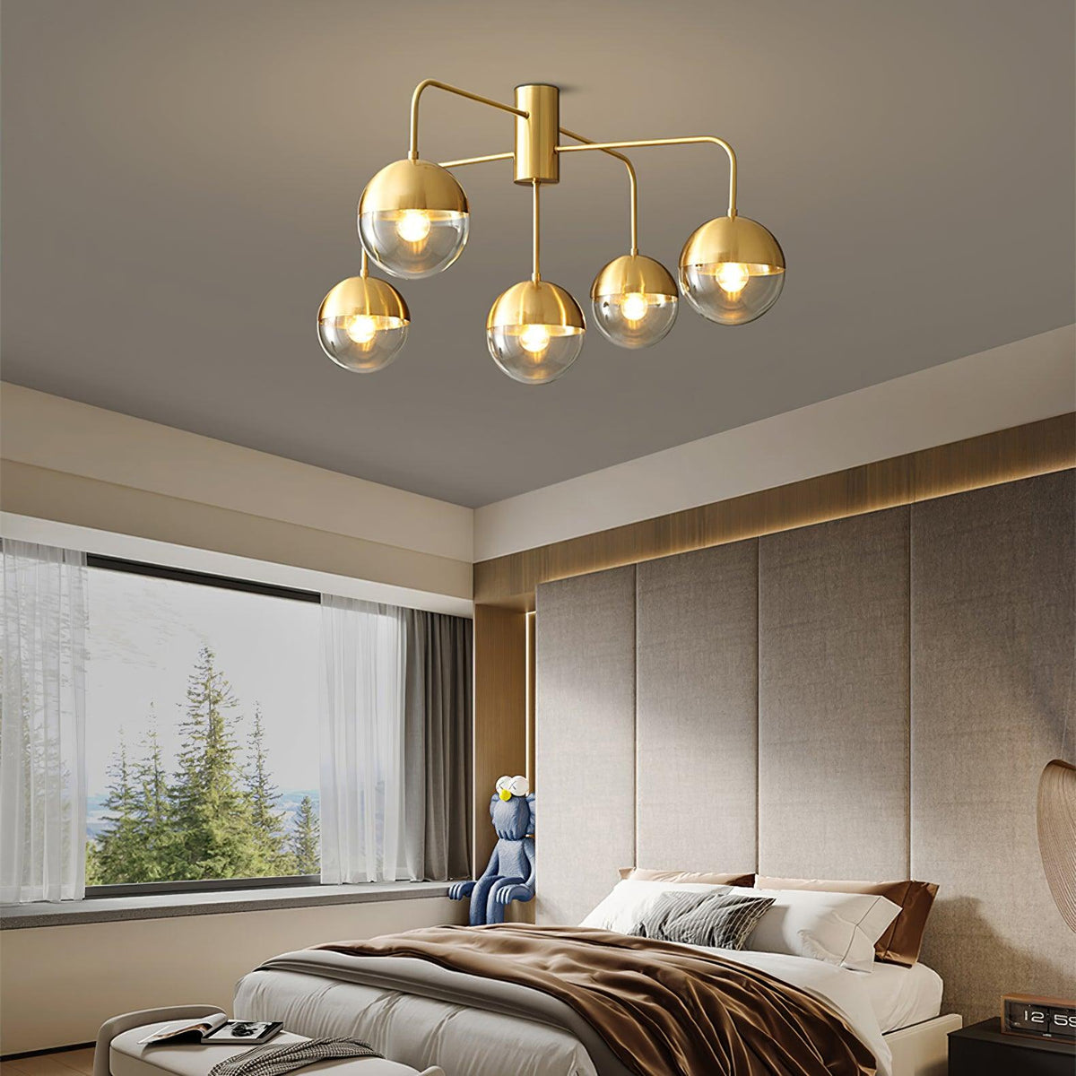 Globular Brass and Glass Semi-Flush Ceiling Light