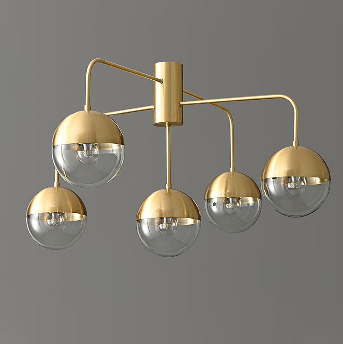 Globular Brass and Glass Semi-Flush Ceiling Light
