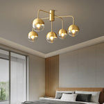 Globular Brass and Glass Semi-Flush Ceiling Light