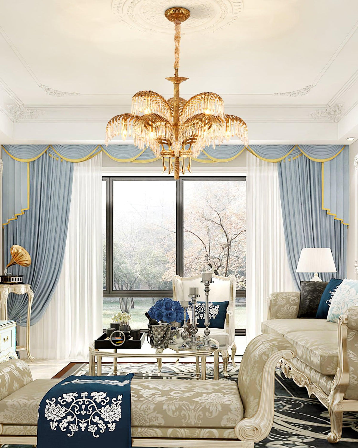 brass-palm-leaf-crystal-chandelier