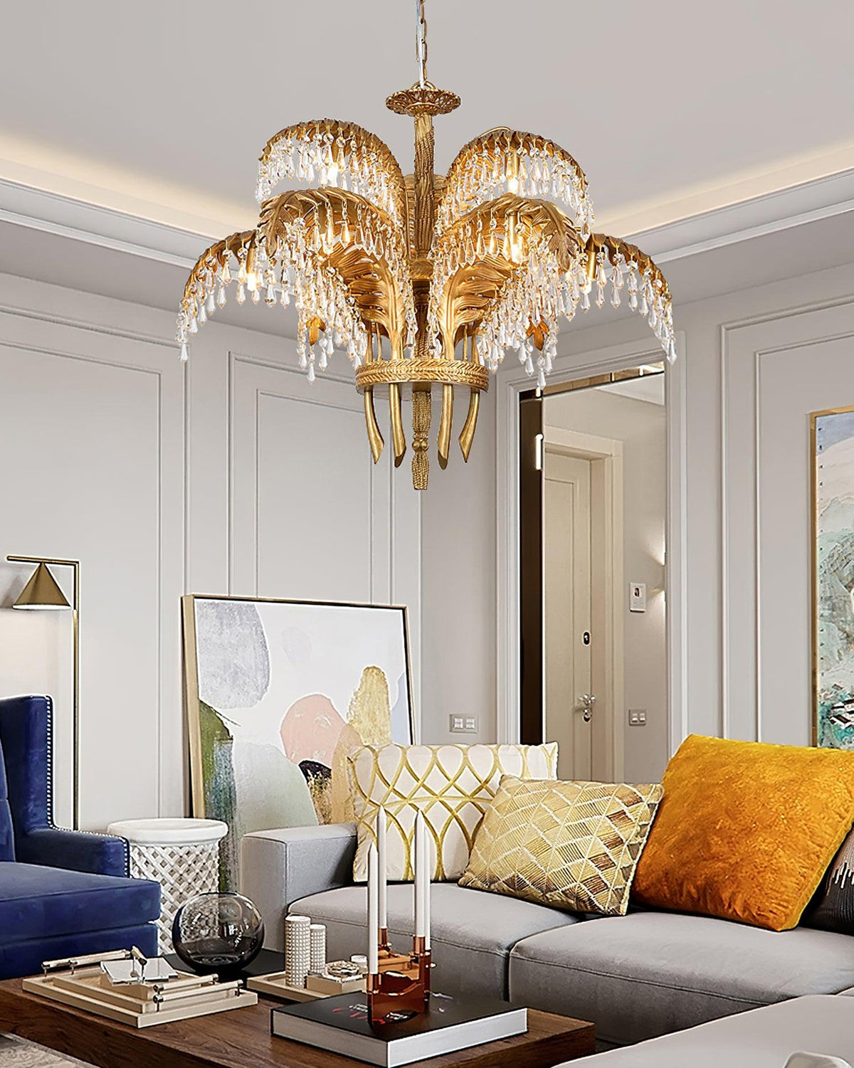 brass-palm-leaf-crystal-chandelier