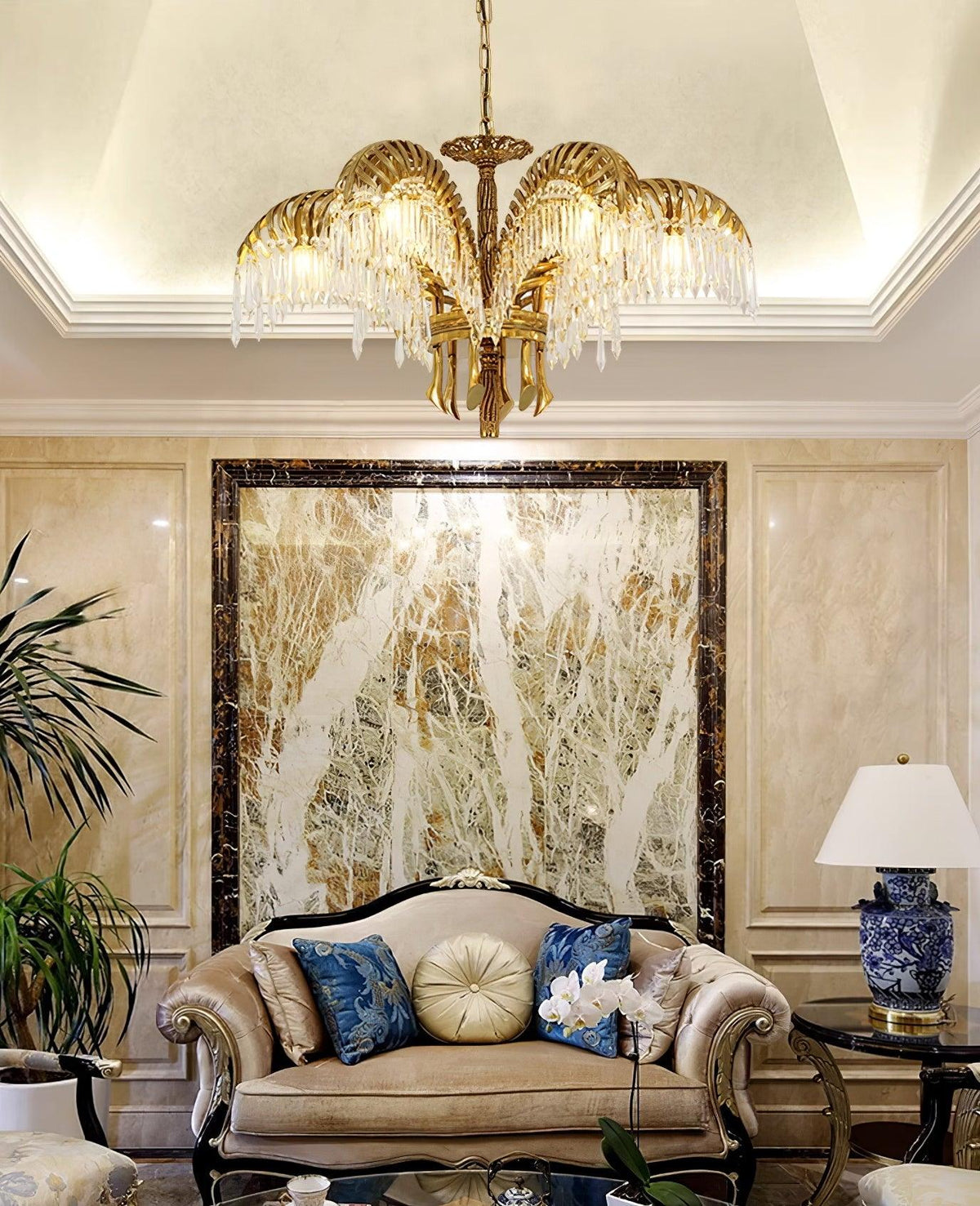 brass-palm-leaf-crystal-chandelier