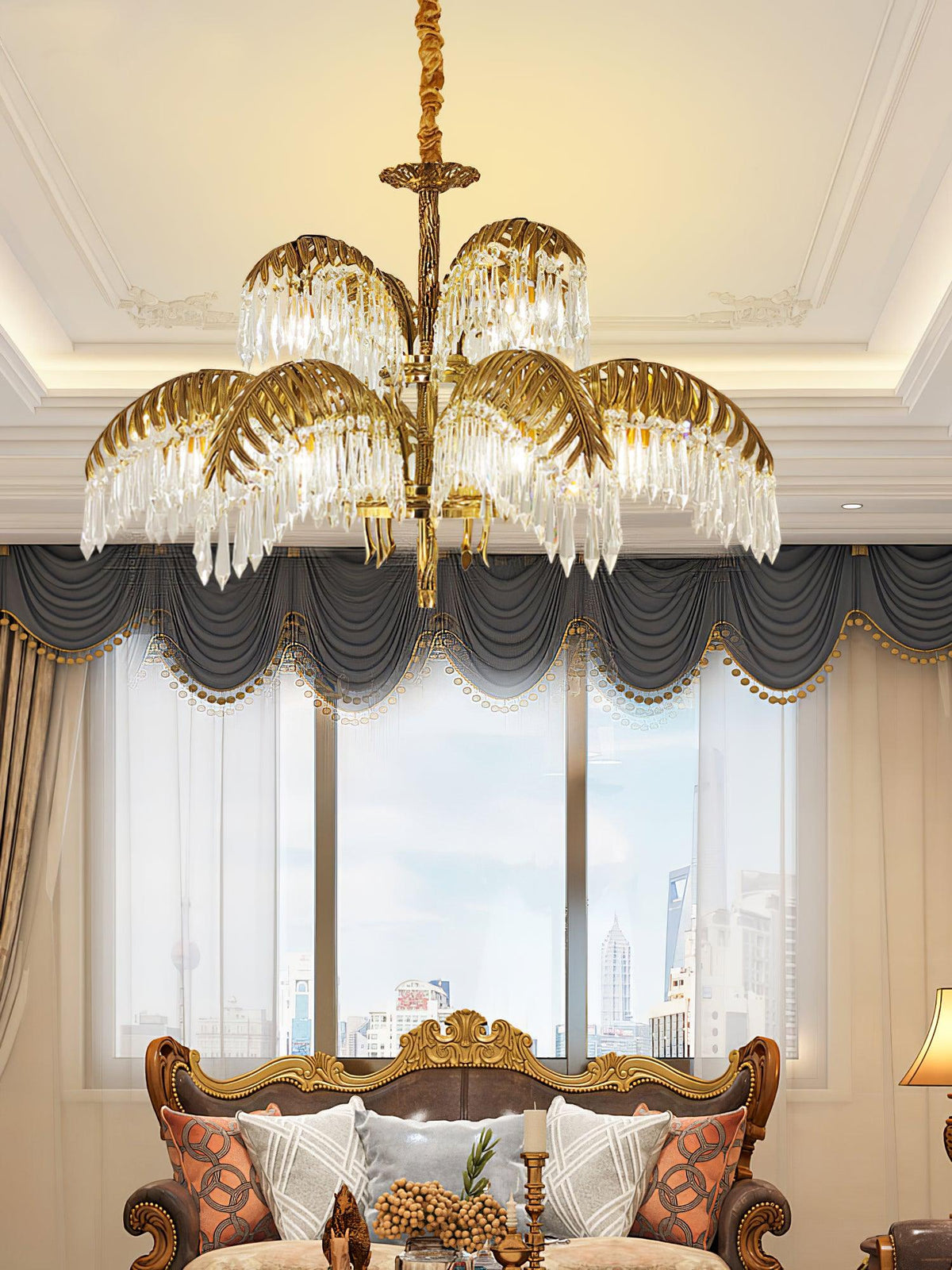 brass-palm-leaf-crystal-chandelier