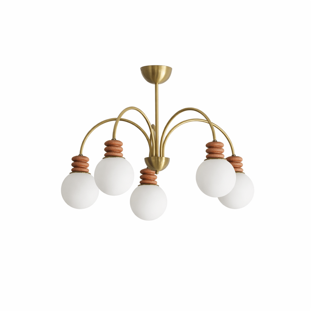 Bravelle Arc Chandelier – Modern Brass & Wood Pendant Light for Dining Room