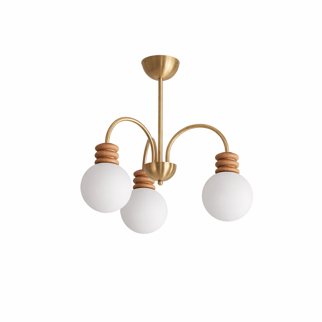 Bravelle Arc Chandelier – Modern Brass & Wood Pendant Light for Dining Room