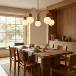 Bravelle Arc Chandelier – Modern Brass & Wood Pendant Light for Dining Room