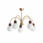 Bravelle Arc Chandelier – Modern Brass & Wood Pendant Light for Dining Room