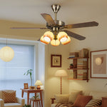 Bravelle Vintage Ceiling Fan Light with Wood Blades and Amber Glass