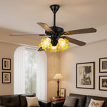 Bravelle Vintage Ceiling Fan Light with Wood Blades and Amber Glass